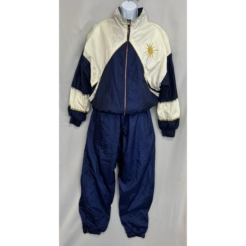 Vintage G-4000 Tracksuit 80s Pants‎ & Jacket Blue Retro Nylon Sun Front Sz L Y2K